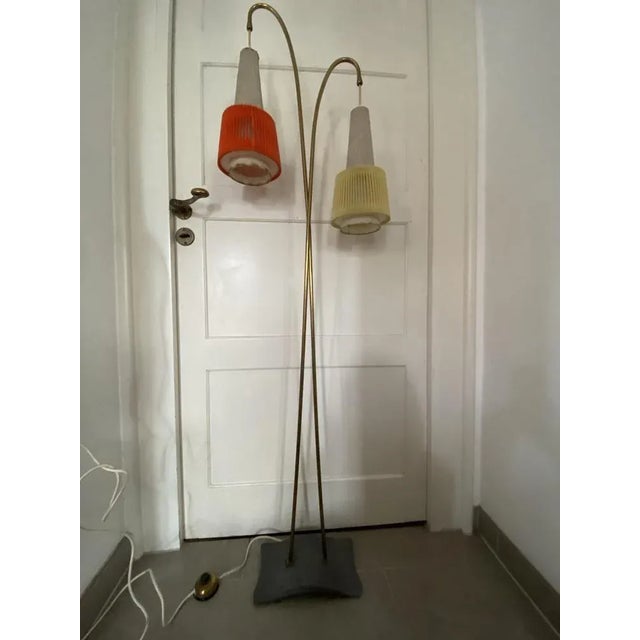 Mid-Century Brass Floor Lamp with Pleated Shades, 1950s For Sale - Image 16 of 18
