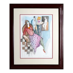 Lavender Dress, Itzchak Tarkay Watercolor on Paper, Signed in Pencil