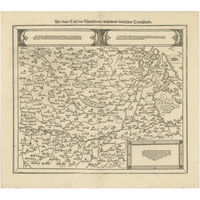Paper Woodcut Map of the Rhine River Region in Germany and Holland, 1628 For Sale - Image 7 of 7