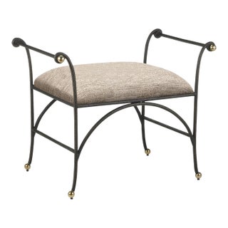 Currey & Company Mabel Ottoman, Perf Barrett Sandstone For Sale