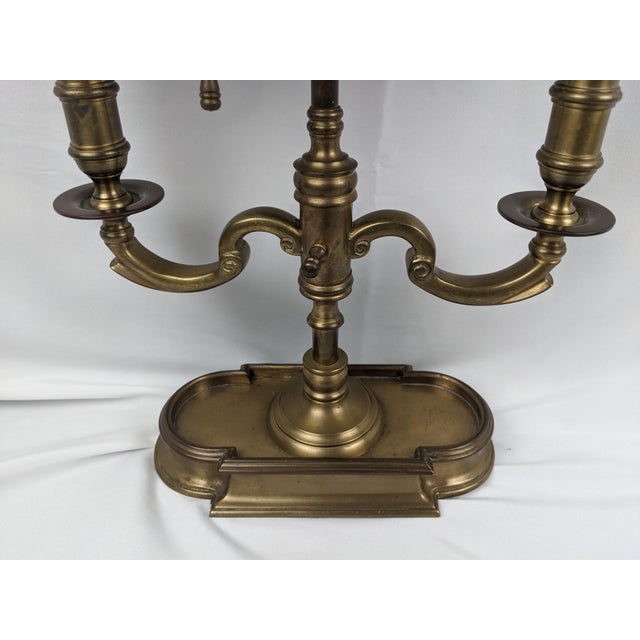 Wildwood Vintage Brass Bouillotte Style Two-Light Table Lamp With Black Tole Shade and Gilt Decoration For Sale - Image 13 of 18