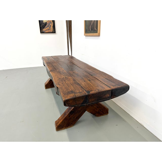 Folk Art Brutalist Table in Oak, 1900s For Sale - Image 16 of 18
