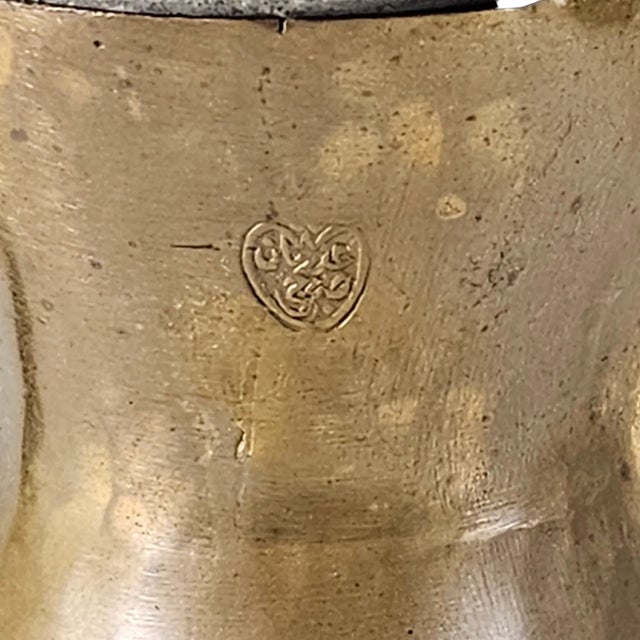 Antique 19th C Saudi Bedouin Dallah – 11” Chased Brass, Tin Lined, Signed Ali For Sale - Image 11 of 13