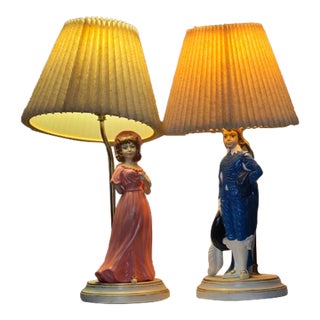 Vintage Pinkie & Blue Boy Figural Table Lamps – Matching Pair For Sale