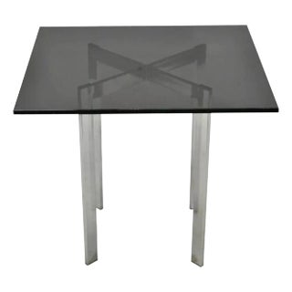 Mid 20th Century Chrome X-Frame Smoked Glass Barcelona Style Side End Table For Sale