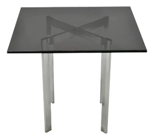 Mid 20th Century Chrome X-Frame Smoked Glass Barcelona Style Side End Table