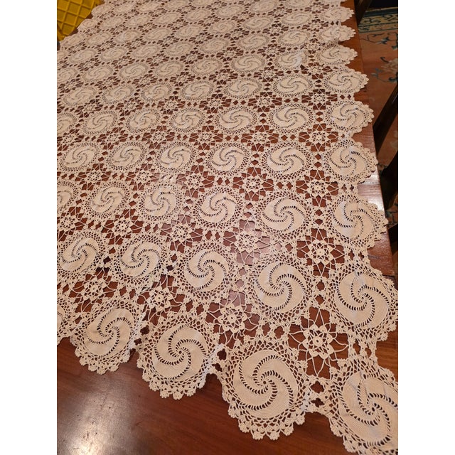 Vintage Crochet Tablecloth For Sale - Image 4 of 6