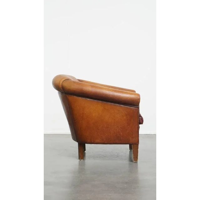 Cognac-Colored Sheepskin Club Armchair For Sale - Image 3 of 18