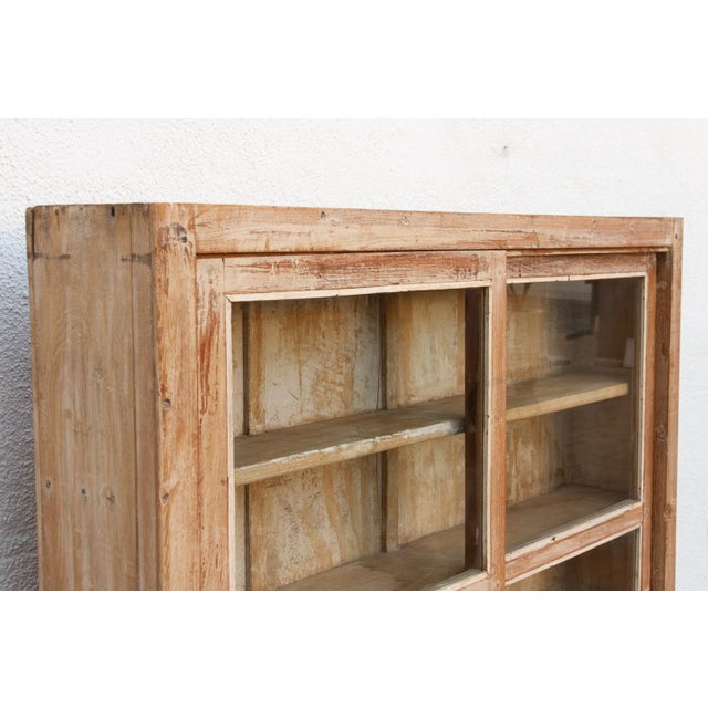 Contemporary Antique Bleached Whitewash Slim Glass Cabinet For Sale - Image 3 of 7