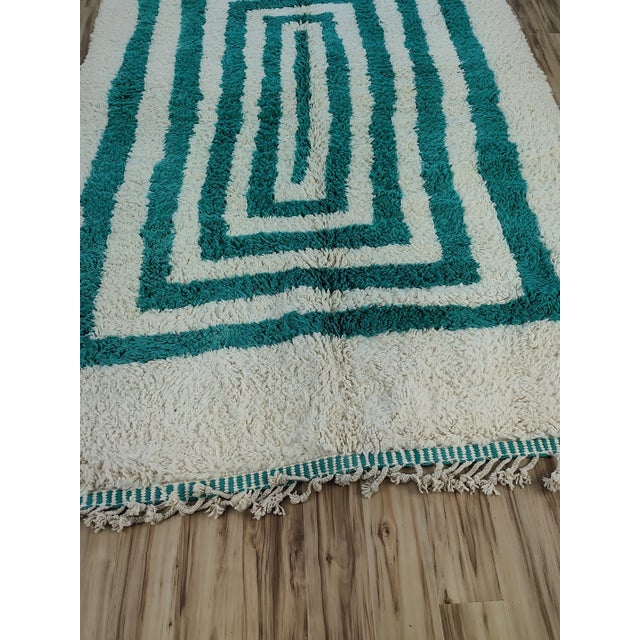 Contemporary Teal Green Wool Moroccan Beni Ourain Rug For Sale - Image 15 of 17