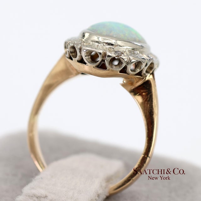 13k White and Yellow Gold Vintage Natural Diamond and Natural Opal Ring For Sale - Image 10 of 12