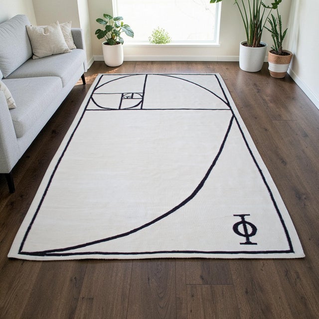 Mid-Century Modern Fibonacci - Golden Ratio Themed Silk Hand Woven Area Rug Kilim Wall Rug 5x7 Ft Approx For Sale - Image 3 of 14