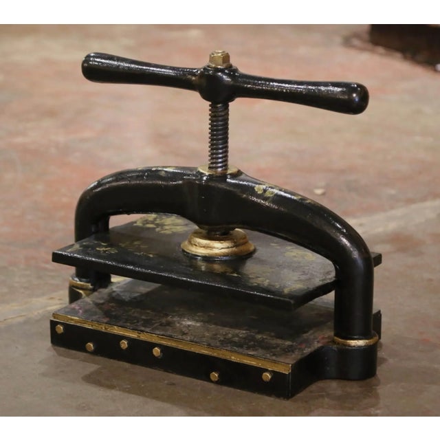 Metal 19th Century French Black Painted and Gilt Wrought Iron Book Binding Press For Sale - Image 7 of 9