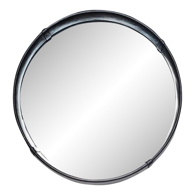 Vintage Jacques Adnet Faux Leather Mirror, 1950s For Sale