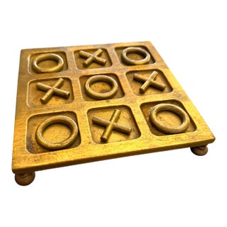 Vintage Solid Brass Tic Tac Toe Game on Bun Feet For Sale