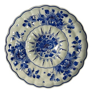 Vintage Hand-Painted Floral Wall Plate by J. Parqui for Royal Delft, 1974 For Sale