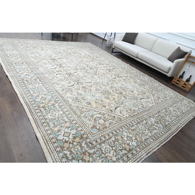 Boho Chic 1970s Vintage Persian Handmade Wool Cotton Beige Area Rug For Sale - Image 3 of 11