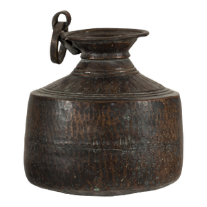 Hand-Hammered Indian Metal Milk Jug with Ring Handle, Vintage