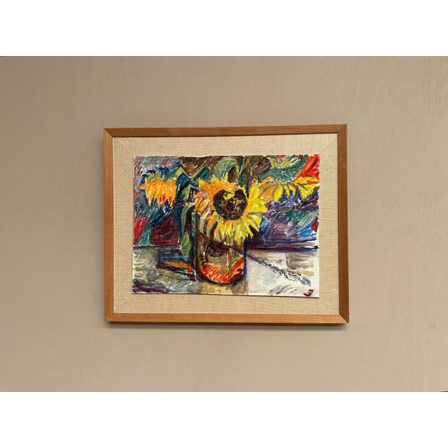 Original Swedish Oil on Panel – “Sunflowers” – Monogram Signed – Vintage & Framed – 42 × 52.5 cm (16.5" × 20.7") incl....