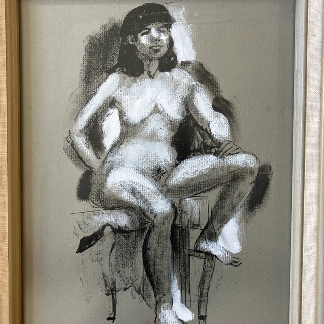 Original painting on gray paper 9 x 12 unsigned study overall size with vintage frame is 12.5 x 15.5