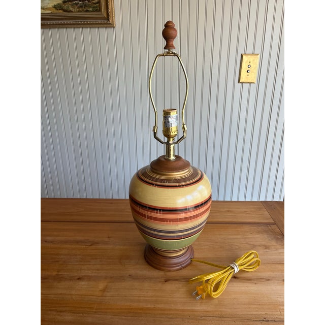 Mid 20th Century Chinese Pottery Table Lamp With Real Wood Accents For Sale In Washington DC - Image 6 of 9