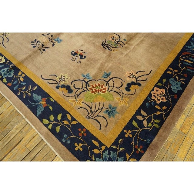 1900 - 1909 1900s Antique Chinese Peking Room Size Wool Brown Earth Tone Floral Motifs Rug For Sale - Image 5 of 5