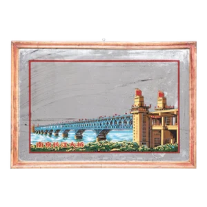 Chinese Yangtze River Bridge Reverse Glass Painted Mirror, C. 1969