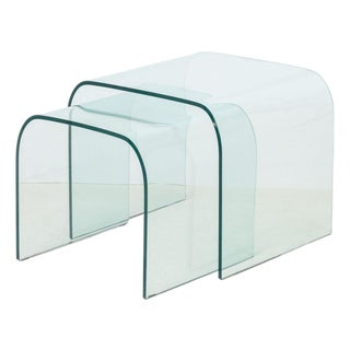 Modern Waterfall Glass Nesting Side Tables, 2 For Sale