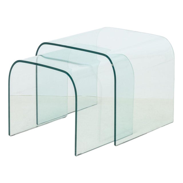 Modern Waterfall Glass Nesting Side Tables, 2 For Sale