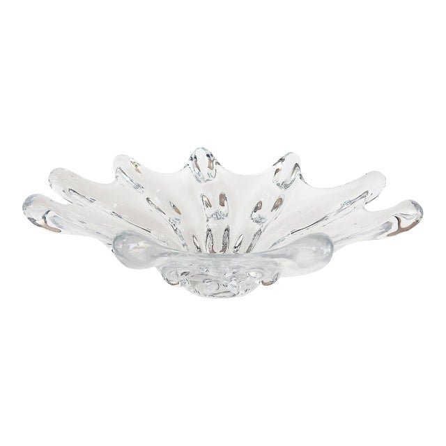 French Art Vannes Blown Glass Crystal Decorative Bowl 1970s For Sale