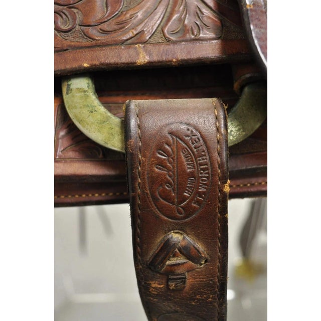 Vintage ML Leddy's Brown Tooled Leather Western Show Horse Saddle For Sale In Philadelphia - Image 6 of 12