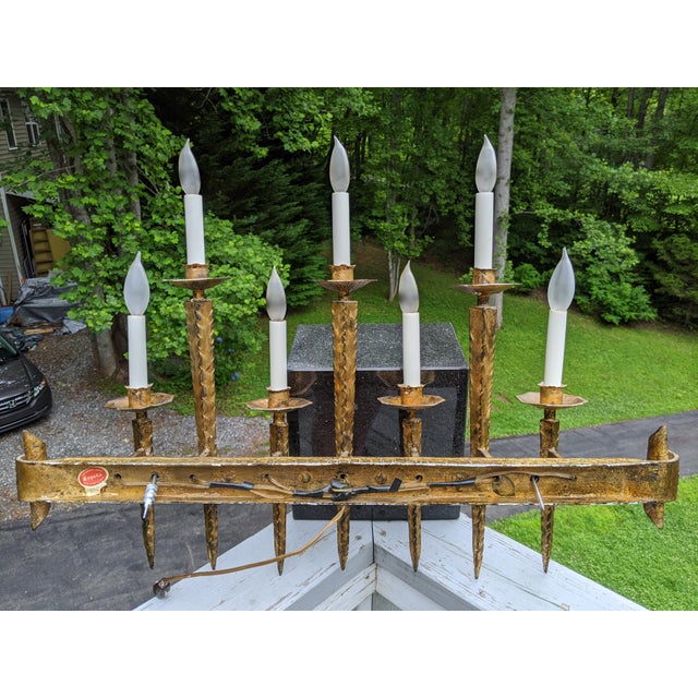 Medieval Spanish 7 Spear Torch Sconce Wall Light Fixture in Hammered Wrought Iron Chairish