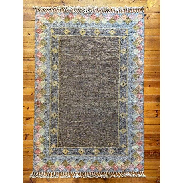 1950s Scandinavian Modern Pastel Röllakan Flatweave Rug, 1950s For Sale - Image 5 of 17