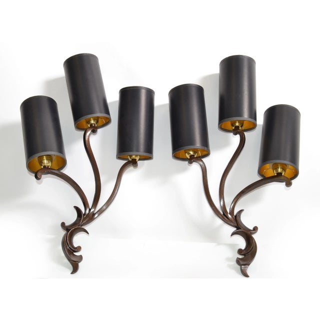 Riccardo Scarpa Bronze Sconces & Shades, Wall Lights Art Deco Italy 1950 - Pair For Sale - Image 12 of 13