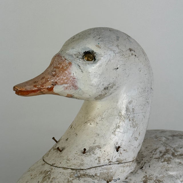 Folk Art Salvaged Vintage Folk Art Primitive Wood Duck Painted White With Pink-Peach Beaks For Sale - Image 3 of 6