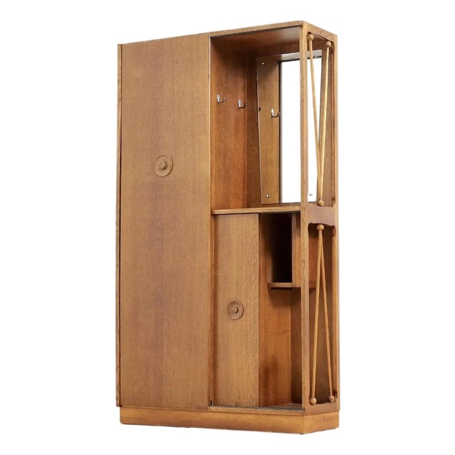 1950s Mid Century Gentleman's Oak Armoire For Sale