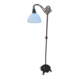 Antique Victorian Cast Iron Bridge Floor Lamp — Milk Glass Cloche