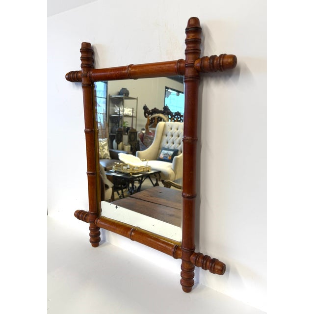 French Provincial French Faux Bamboo Mirror 17" X 20" For Sale - Image 3 of 4
