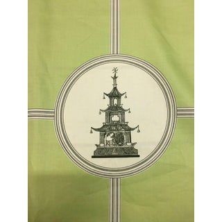 Asian Thibaut Oriental Toile Black on Apple Green Cotten Sateen Print Multi-Purpose Fabric - 5 & 3/8th Yards For Sale