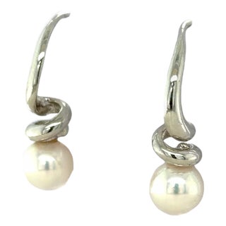Mikimoto, 18 Karat White Gold and Cultured Pearl Earrings For Sale