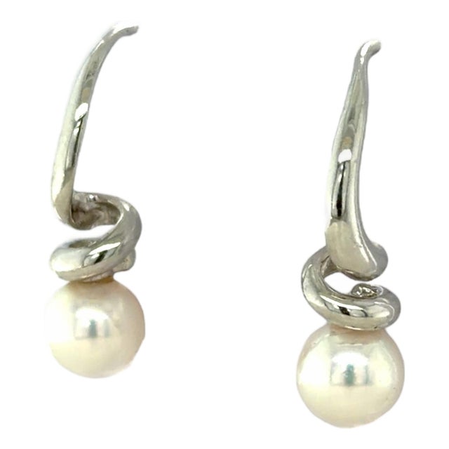 Mikimoto, 18 Karat White Gold and Cultured Pearl Earrings For Sale