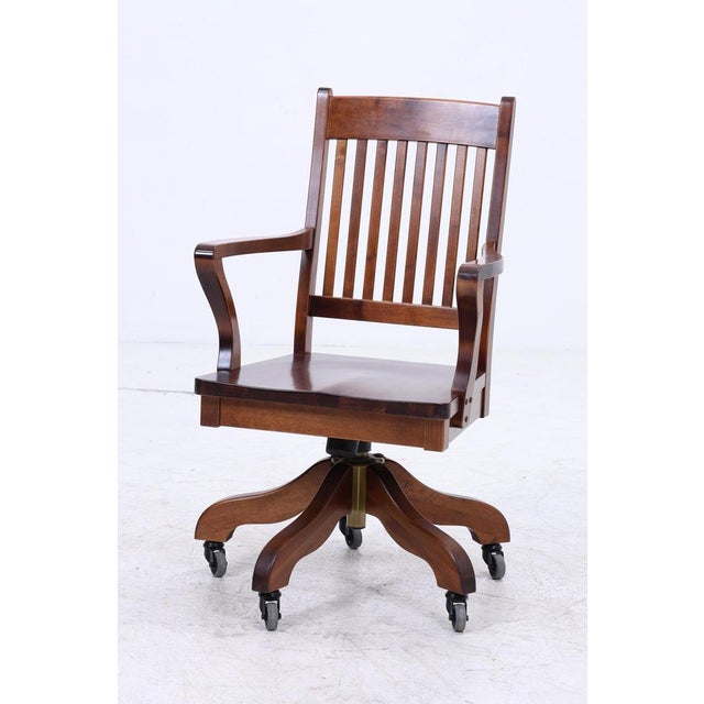 Antique Wooden Swivel Office Chair For Sale - Image 4 of 15