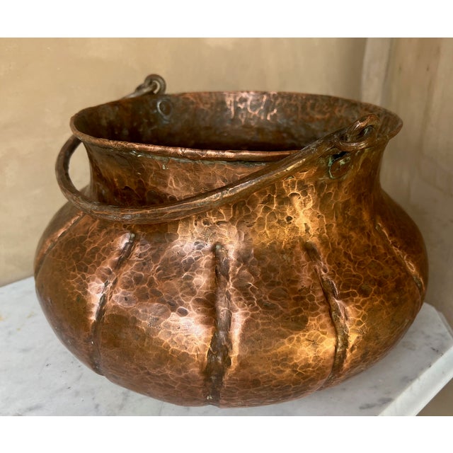 Large Antique Hammered Copper Cauldron For Sale In San Francisco - Image 6 of 9