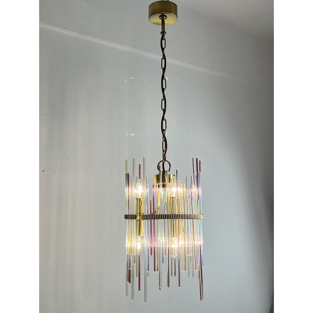 Metal Vintage Italian Chandelier in Brass and Murano Glass, 1960s For Sale - Image 7 of 14