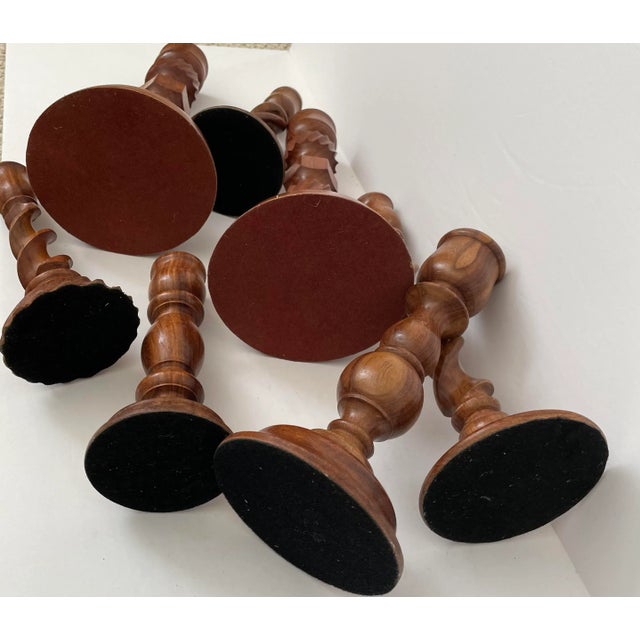 Vintage Turned Polished Wood Candlleholders, Assorted Sizes. Set of Seven For Sale - Image 4 of 8