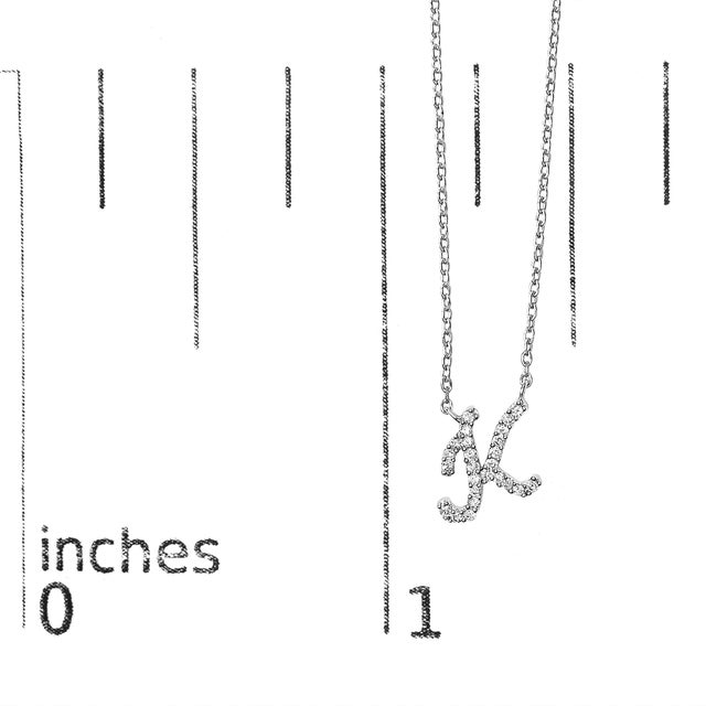 Early 21st Century 10K White Gold Diamond Accent "K" Initial Script Style Pendant Necklace For Sale - Image 5 of 5