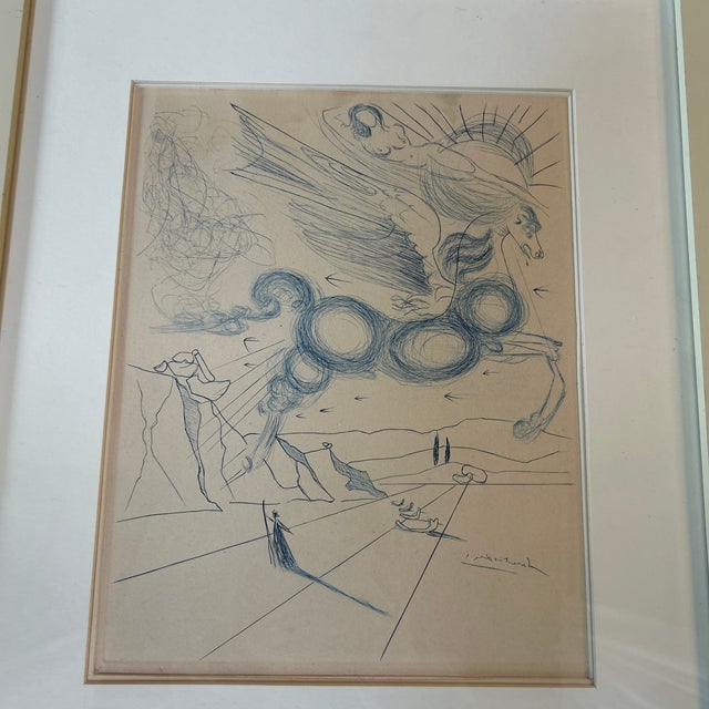 1970’s original Salvador Dali surrealist etching titled “Pegasus in flight with angel”. Image measures about 8.5x10.5....