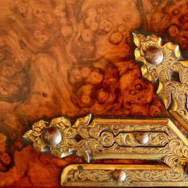 Brass Brass Mounted Burl Wood Sloped Writing Box, 19th Century, George Betjemann and Sons For Sale - Image 8 of 13