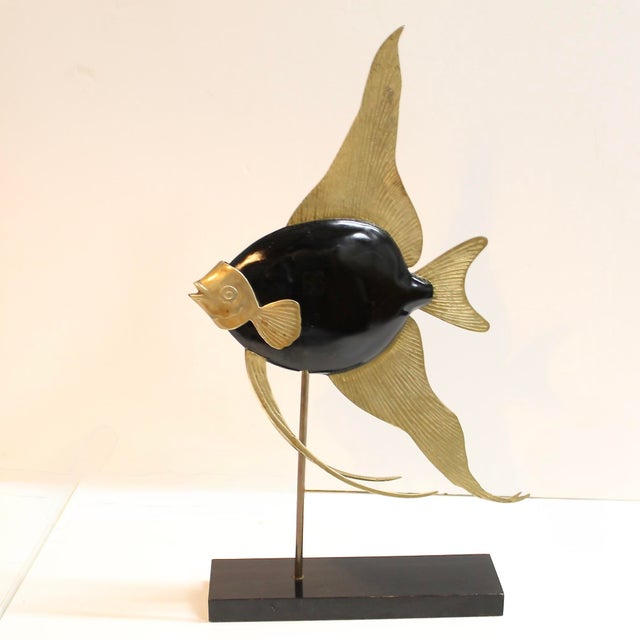 Wood 1970s Rosenthal Netter Brass Black Fish Sculpture For Sale - Image 7 of 7