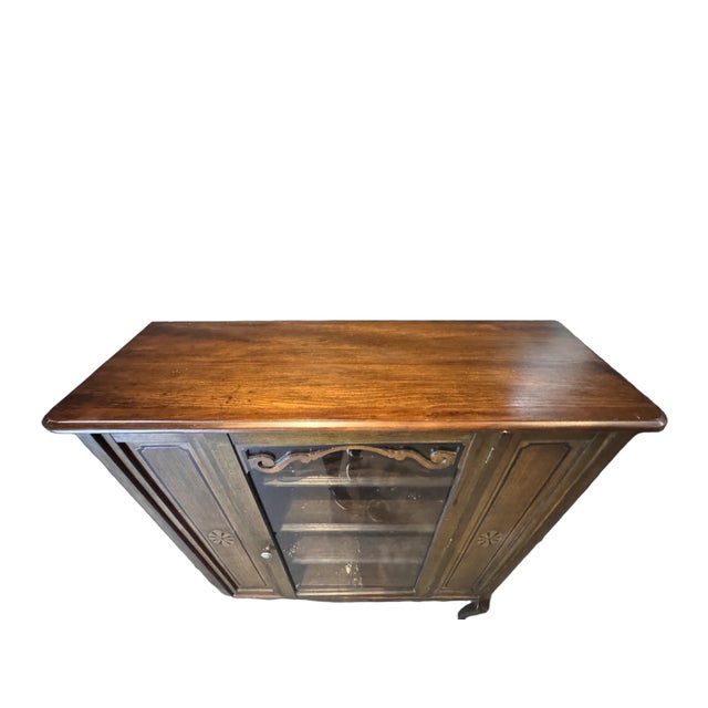 Brown Antique Queen Anne Style Walnut Display Cabinet Bookcase Curio, C. 1920s For Sale - Image 8 of 13